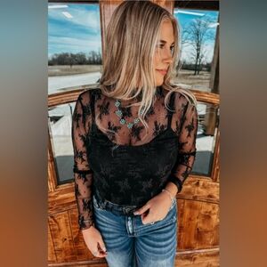 NWT zenana the lainey black lace mesh top undershirt